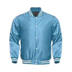 Custom wholesale 100% polyester light weight satin bomber varsity jacket