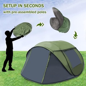Tente de camping instantanée OEM pour <span class=keywords><strong>4</strong></span> personnes, abri familial imperméable avec 2 portes, lanterneau et bâche de protection, installation facile, équipement de plein air avec poteaux - Product Image 2