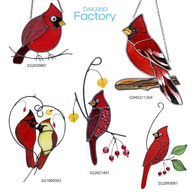 Vitray kuşlar pencere asma çifti kardinal Suncatcher süs el yapımı Tiffany kolye dekoratif nesneler