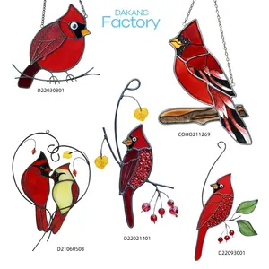 Stained Glass Birds Janela Hangings Par de Cardinal Suncatcher Ornamento Handmade Tiffany pingentes objetos decorativos