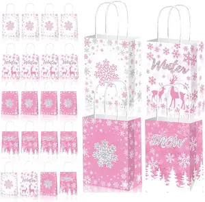 24Pcs Winter Snowflake Party Favor Bag Winter Frozen Goodie Bags Snowflake Gift Bags with Handle for Winter Christmas Party
