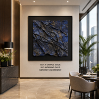 Art mural textile 3D bleu profond argenté, grande œuvre d'art abstraite moderne encadrée pour hall d'hôtel de luxe, salon, personnalisation