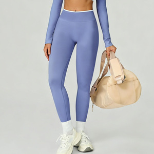 Pantalons de yoga neufs, solides, européens et américains, taille serrée, hanches, séchage rapide, sans couture, haute élasticité, fitness, longueur <span class=keywords><strong>cheville</strong></span> - Product Image 2
