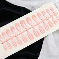 Faux ongles en ABS à presser, amande nude rose ombré avec nœud 3D, réutilisables pour femmes, 24 pièces/ensemble