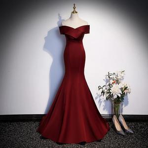 Robe de mariée sirène bordeaux pour femme, épaules dénudées, légère, pour la <span class=keywords><strong>musique</strong></span> vocale Bel <span class=keywords><strong>Canto</strong></span>, les examens d'art, les réceptions et les hôtes de réunions annuelles - Product Image 2