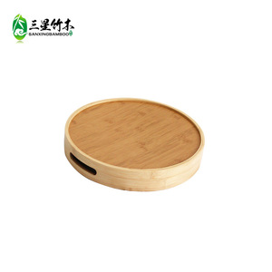 Bamboo round <b>tray</b> with handles, suitable for home use, including desserts, fruits, and <b>tea</b>. Source manufacturer. - Product Image 3