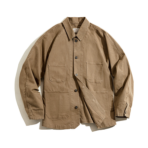 Vêtements de travail américains Logo personnalisé Veste de corvée Cuir taupe de haute qualité Cargo français lourd Veste rétro multi-poches - Product Image 3