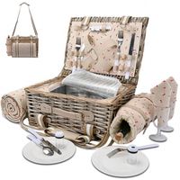 Panier de pique-nique en osier de luxe avec compartiment isotherme, couverture imperméable et porte-vin pour une escapade romantique en plein air