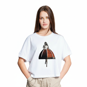 T-shirt décontracté pour femme à manches courtes et coupe ample, imprimé numérique motif nœud papillon style collage sarcastique, en toile 100% coton 180g - Product Image 2