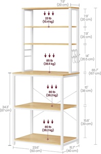 Étagère de rangement pour cuisine et garde-manger, support de rangement pour comptoir de bar <span class=keywords><strong>à</strong></span> <span class=keywords><strong>café</strong></span>, étagère pour four <span class=keywords><strong>à</strong></span> micro-ondes avec 6 crochets, en acier allié et bois d'ingénierie - Product Image 2
