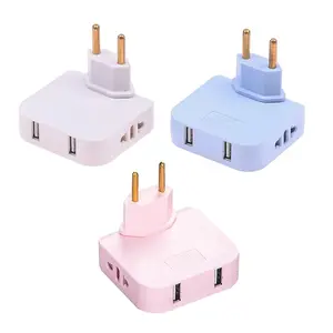 Adaptador elétrico ajustável com plugue de extensão UE com USB para conversor de carregamento de celular