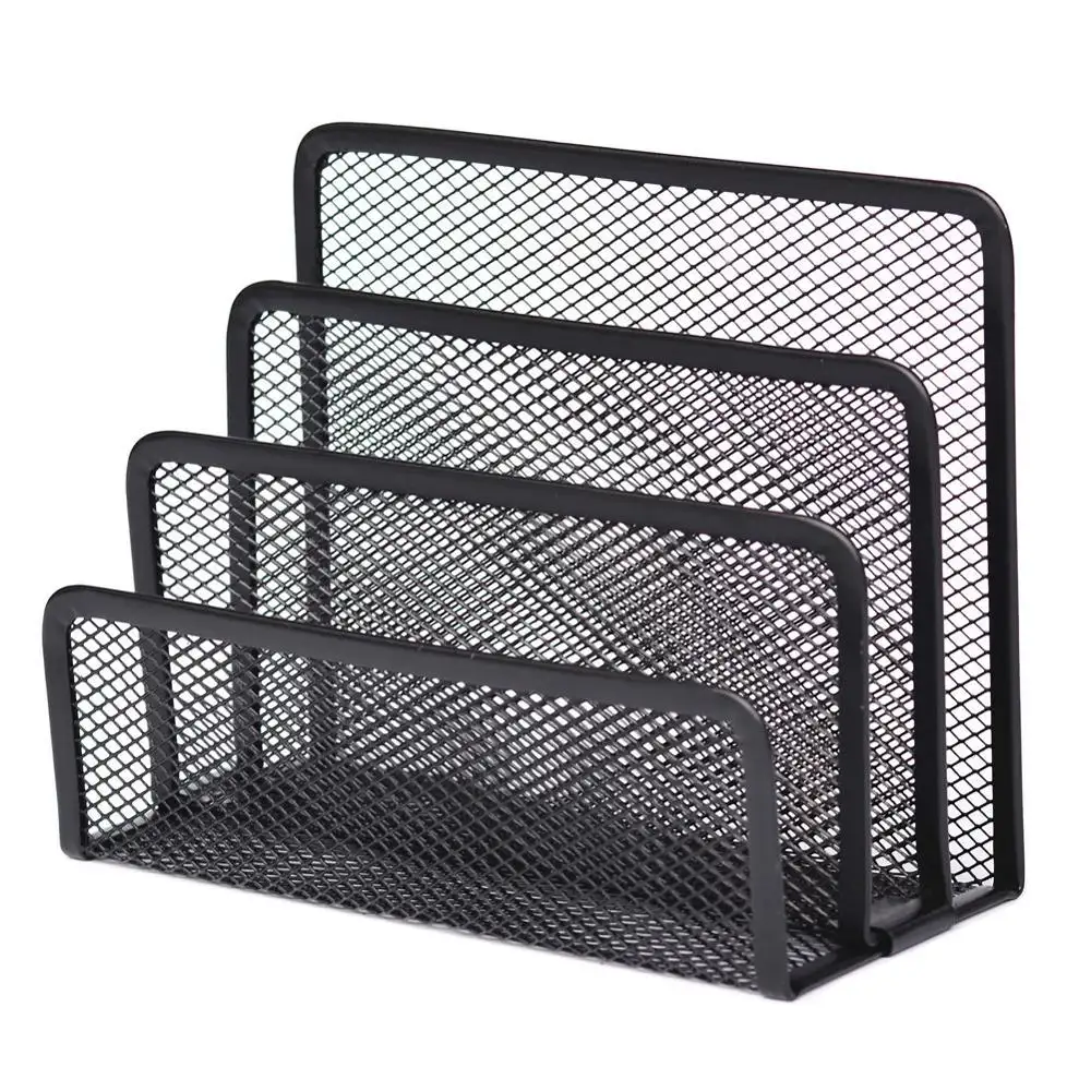 Metal Mesh Desk Organizer Desktop Letter Sorter Mail Tray File Organiser Office Home Bookends Book Holder Business Black