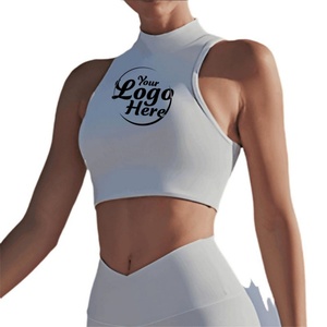 Customized Printed Crisscross Back <b>High</b> Neck Crop <b>Top</b> Quick-Dry Lightweight Yoga Vest Breathable Hollowed Waist Skinny Fit Sexy - Product Image 1