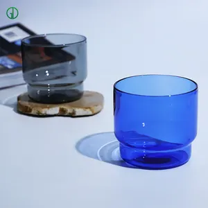 친환경 무연 쌓을 수 있는 머그컵 물컵 붕규산 유리 컵 가정용 컬러 유리 커피 컵