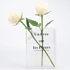 Factory Wholesale Custom Elegant Creative Tabletop Clear or Color Acrylic Book Flower Display Acrylic Book Vase Acrylic vase