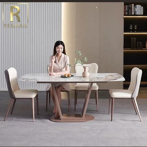 Muebles de comedor de Diseño Popular, mesa de comedor y silla con base de acero moran púrpura, piedra blanca rectangular, de lujo - Product Image 2