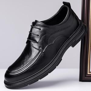 Men's Genuine Leather Oxfords <b>Round</b> Toe Lace-up Wedding Dress Shoes Spring <b>Cushioned</b> Rubber Sole Solid Color - Product Image 1