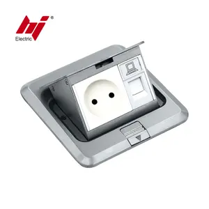 Nickel Plated Brass Floor Mounted Electrical Outlet Box Power Data With Russian Type Socket