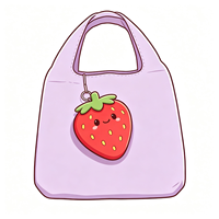 Nouveau design porte-clés en peluche fraise avec sac de courses pliable – Porte-clés fraise en peluche mignon avec sac à main, un best-seller