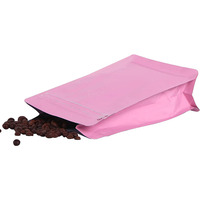 Hoge Barrière Aluminiumfolie 8Oz 10Oz 12Oz Platte Bodem Staande Koffiebonen Opbergzakken Roze Koffiezakken Met Klep En Rits