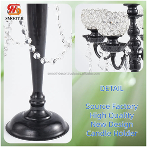 Candélabre décoratif de nouvelle fleur lisse avec cristal perlé noir bougeoir pièce maîtresse de Table pour décor de mariage d'événement - Product Image 2