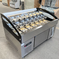 Table de préparation réfrigérée commerciale en acier inoxydable à double température de 2 mètres pour sauces et assaisonnements, avec compartiment à salade à fentes
