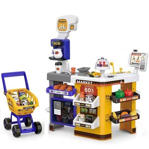 Juguete de rol de supermercado: Caja registradora, mostrador de pago, cesta de compras, mercado de simulación, juguetes educativos para niños - Product Image 1