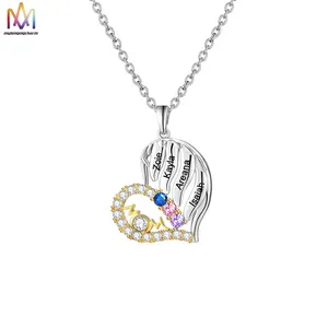 Mom Daughter Son Children Name Engravable Necklace With Birthstone Heart Charm Pendant Mom Necklace