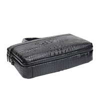 Sac d'affaires en cuir de vache véritable 15,6 pouces, sacoche d'ordinateur portable en cuir imprimé crocodile noir pour le bureau
