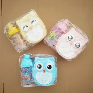 kids school owl lunch box and water bottle 72pcs plastic donut Cartoon lunch box kettle set children student snap lunch box