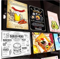 Caja de Luz Publicitaria LED Personalizada Ultrafina de Aluminio con Cristal Templado Retroiluminado en Negro y Plata para Menús de Restaurantes y Cafeterías