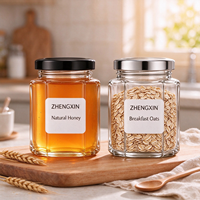 Stoples Kaca Heksagonal 45ml hingga 730ml dengan Tutup Putar untuk Madu, Selai, Acar, Oat