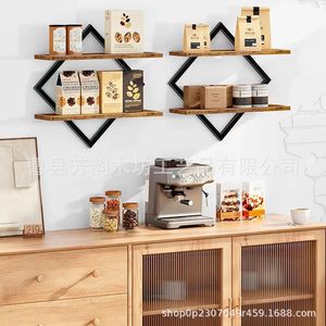Iron Diamond Shaped <b>Wall</b> <b>Shelf</b> With Wooden <b>Shelves</b> Metal Frame 2 Layer <b>Wall</b> <b>Mounted</b> Storage Rack For Bathroom Living Room - Product Image 3