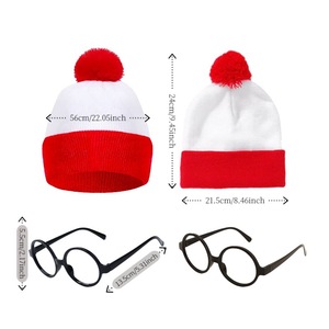 In Stock Red White Christmas Knit Hat with Glasses <strong>Pom</strong> <strong>Pom</strong> Bulk Wholesale Yarn Santa <strong>Beanie</strong> for Xmas Halloween Party - Product Image 6