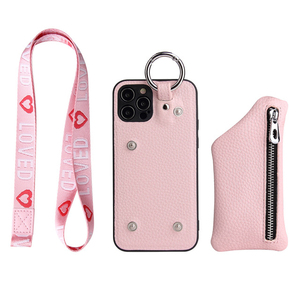 Funda de teléfono de TPU con billetera de tarjeta de cuero para iPhone 11 12 13 14 15 16 Pro Max con cordones y funda de teléfono móvil para hombro - Product Image 1