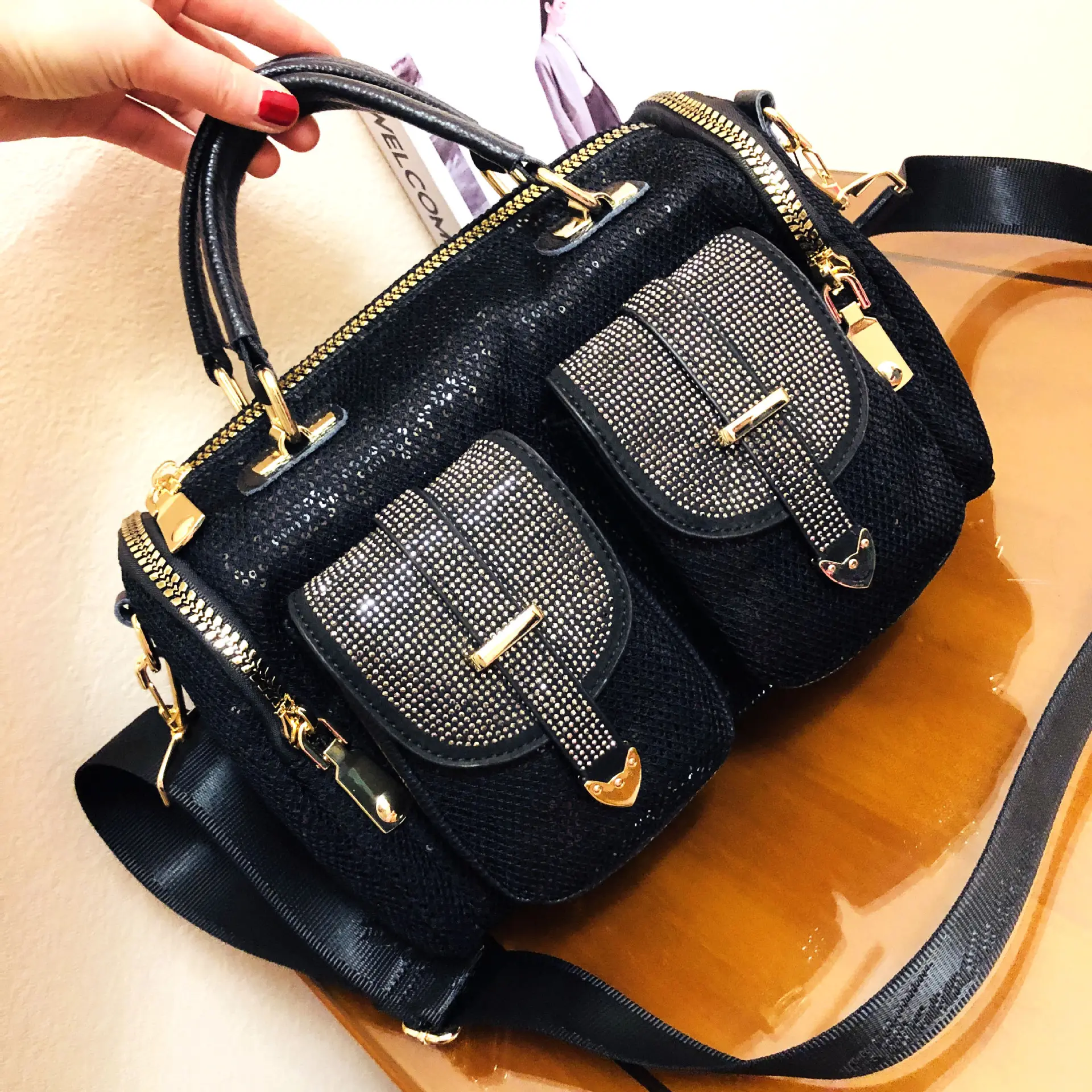 NS fashion rhinestone sequins new women's large capacity shoulder messenger bag casual handbag for women