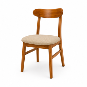 Mesa de Comedor Moderna de Madera de Teca Sólida con Sillas de Respaldo Curvo, Juego de Muebles de Madera Contemporáneo para Cafetería, Villa, Restaurante, Interior - Product Image 3