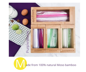 Soportes de bolsas de almacenamiento de alimentos, organizador de cajón de cocina de bambú Moso Premium, dispensador Compatible con <span class=keywords><strong>Solimo</strong></span>, Glad - Product Image 2