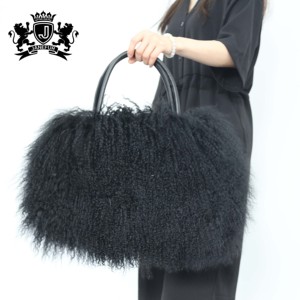 Borsa da Donna alla Moda in <span class=keywords><strong>Pelliccia</strong></span> di Agnello Mongolo <span class=keywords><strong>Nera</strong></span>, Vendita Diretta dalla Fabbrica - Product Image 1