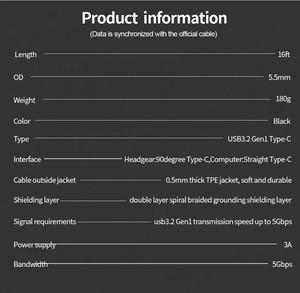 สายเคเบิล USB 3.1 Gen 1 5M มุมขวาสำหรับสายหูฟัง VR สำหรับ Oculus Quest 1สำหรับ Oculus Quest 2 VR - Product Image 4