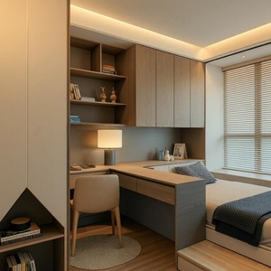 Minimalist <b>Wall</b> Bed Bedroom <b>Headboard</b> Bookshelf Desk Wardrobe Integrated Design Eco-Friendly Durable Wood Factory Customization - Product Image 4