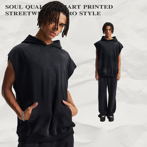 Camiseta sin Mangas para Hombre, 100% Algodón, Transpirable, Estilo Hip Hop, Chaleco con Capucha, Decoración con Botones, Informal, para Entrenamiento, con Estampado de Leopardo - Product Image 2