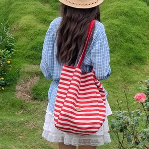 Double Sided Striped Canvas Tote Bag Red White Reversible Large Capacity Shoulder Bag For Women Everyday Use Summer 2025 - Product Image 1