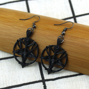 New Fashion Glamour Retro Women's <strong>Pentagram</strong> Pan God Skull <strong>Goat</strong> <strong>Head</strong> Pendant Black Silver Color Earrings Gothic Witch Jewelry - Product Image 6
