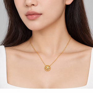 Collier pendentif étoile en acier inoxydable avec zircon, plaqué or 14 carats sous vide, chaîne réglable 42+4 cm - Product Image 5