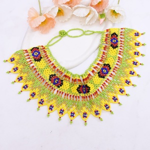 Collar de Cuentas de Arroz Amarillo con Cuentas Zulu Americanas, Collar de Clavícula Bohemio Trenzado a Mano, Gargantilla de Cuentas - Product Image 2