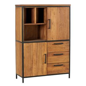 Meubles industriels italiens en bois avec portes et tiroirs en verre, armoires de rangement hautes pour le salon - Product Image 3