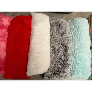 Oreiller rectangulaire à poils longs, doux et moelleux, en polyester et coton, style tie-dye, oreillers de lit modernes, couleurs assorties - Product Image 6