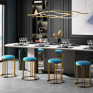 Taburetes redondos apilables para el hogar, sala de estar, diseño minimalista moderno, marco dorado, asiento de terciopelo, uso para adultos - Product Image 4
