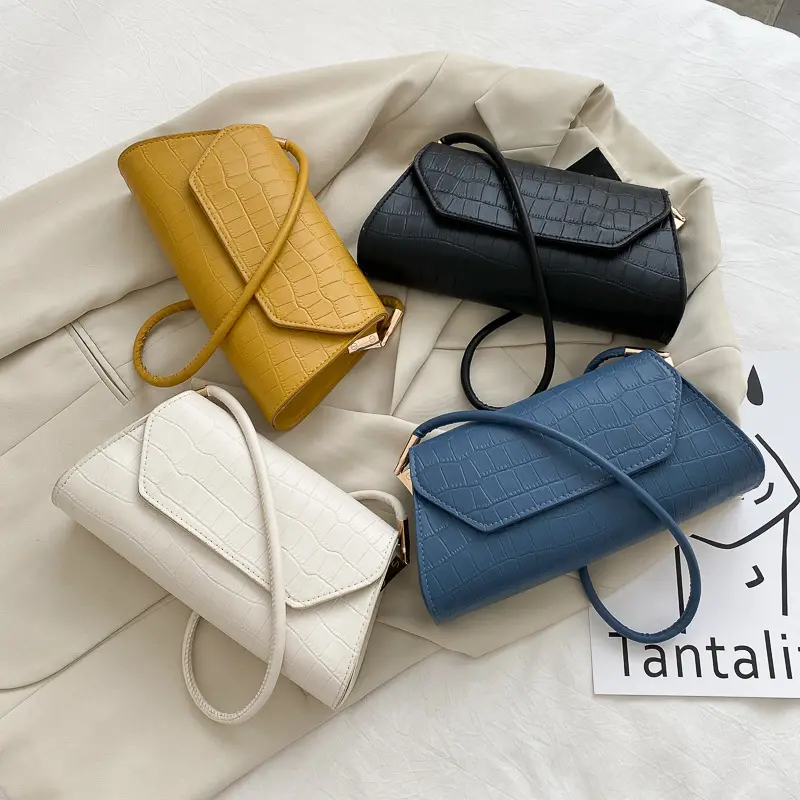 Women Handbag Retro Vintage Small Triangle Square Bags Leather Solid Color Tote Shoulder Bag